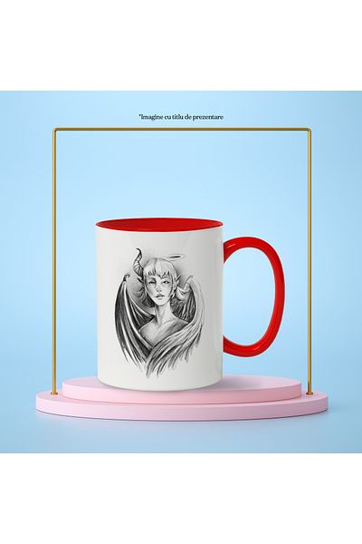 StoryGift Romania Mug With Angel, Demon, Wings, Woman, Duality, Horn, Black and White 330 ml, Ceramic, With ,STG