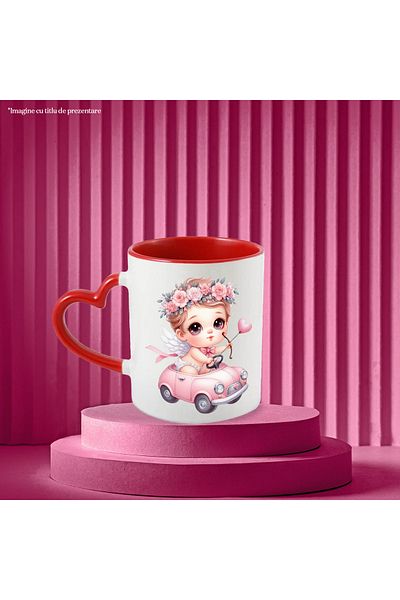 StoryGift Romania Mug with a baby Cupid riding a car, illustration, bow and arrows, With,STG.