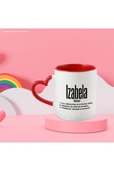 StoryGift Romania Mug With Name Izabela, and Motivational Message, Determination, Modesty, Intelligence, With, STG.