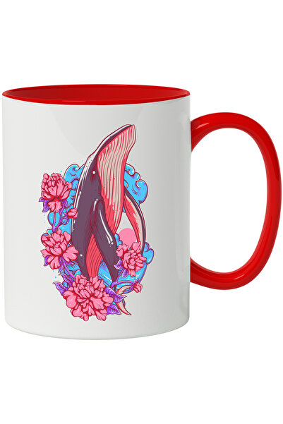 StoryGift Romania Cana Cu Balena, Flori, Val, Frunze, Multicolor 330 Ml, Cera...