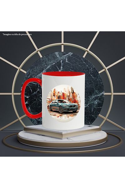 StoryGift Romania Mug With Car, Circle, Mosaic, BMW, Brand, Illustration, Multicolor 330 ml, Ceramic, With ,STG