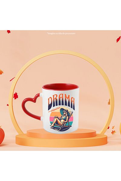 StoryGift Romania Mug Girl on a beach lounger Funny Text Drama Is Obligatory, 330ml, Ceramic with, With, STG