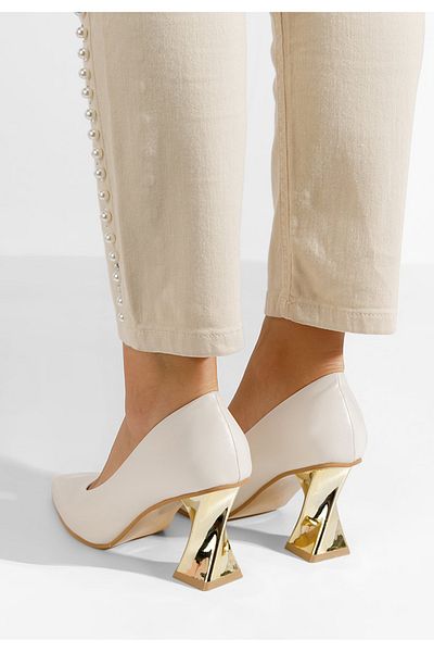 B T Shoes Pantofi Cu Toc Piramida Rociana Bej
