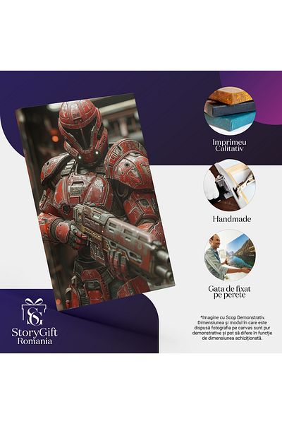 StoryGift Romania Tablou Canvas: Paznicul Bazei De Roboți Roșii Costum Complet Cu Cască Și Armă Cu Foc Dublu Pict