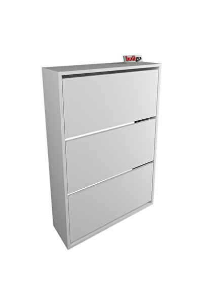 Bofigo Shoerack With 3 Flap Doors, Sliding Shelf Pull-out Drawers 3 Tier Shoerack White