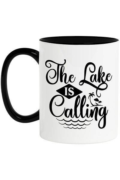 StoryGift Romania Mug with the message in English "The lake is calling" - the lake is calling with Black Handle, With Ma