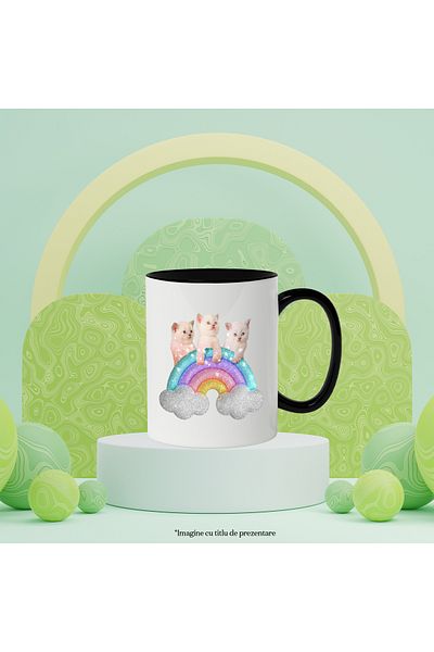 StoryGift Romania Kitten Mug, Rainbow, Clouds, Glitter, Animals, Multicolor 330 ml, Sky, With