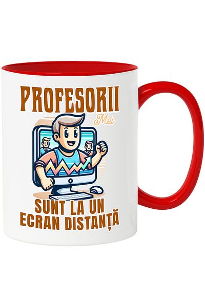 StoryGift Romania My teachers are a screen away from school Mug, 330ml, Ceramic with Ro Handle, With