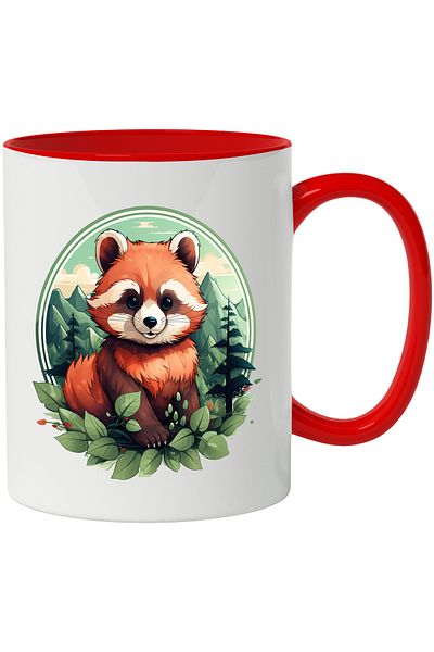 StoryGift Romania Red Panda Mug, Mountains, Leaves, Forest, Sky, Clouds, Multicolor 330 ml, Ceramic, With