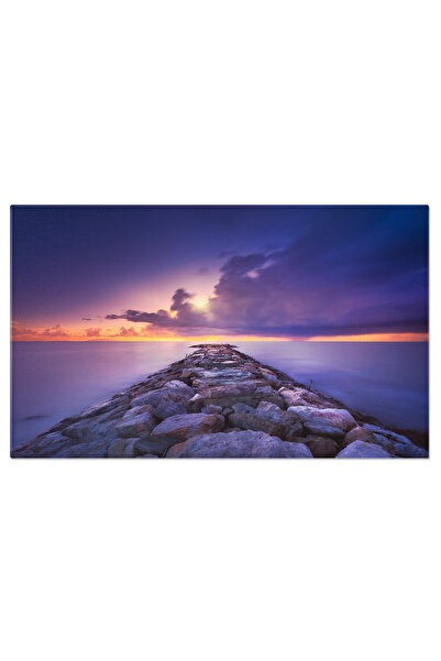 StoryGift Romania Tablou Canvas Ponton Stancos Cu Furtuna Pe Orizont, Ponton, Peisaj Marin, Furtuna, Plaja 3785