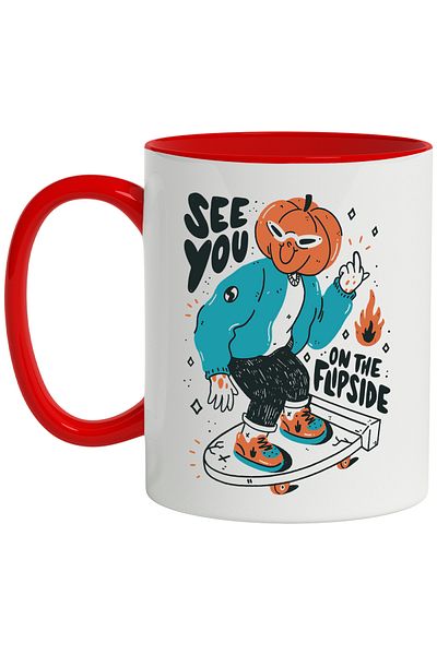 StoryGift Romania Mug With English Message See You On The Flip Side, Pumpkin, Multicolor 330 ml, C, Cu