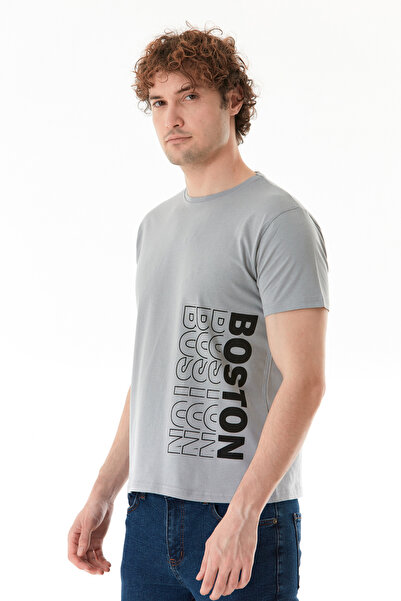 Fulla Moda Boston Yazı Baskılı Bisiklet Yaka Tişört