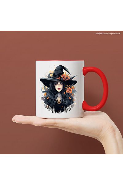 StoryGift Romania Mug with a cute witch, illustration, young woman, hat, flowers, abstract, Hall, With, STG