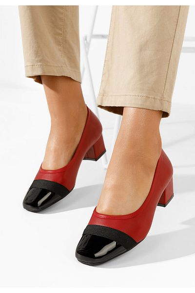 B T Shoes Red Low Heel Shoes Selea
