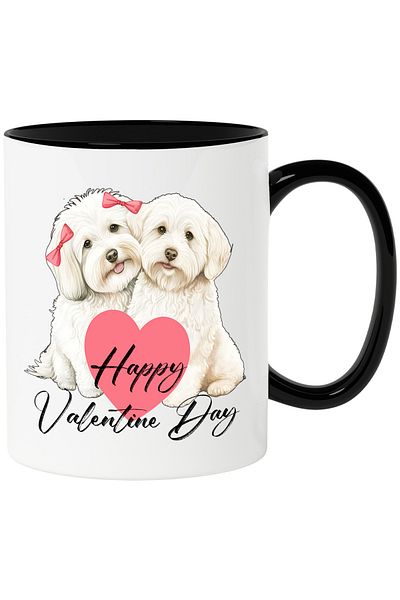 StoryGift Romania Mug with 2 puppies with a heart in the middle with the message "Happy Valentine's Day", happy, With