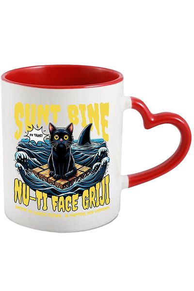 StoryGift Romania Cana Sunt Bine Nu-ti Face Griji, Blocaj Emotional Pisica Motan In Mare, 330ml, C, Cu ,stg