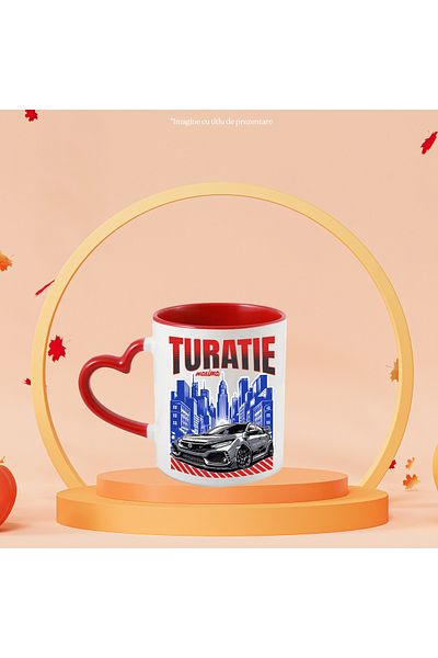 StoryGift Romania Cana Turatie Maxima Masina In Oras Viteza , 330ml, Ceramica Cu Maner Inima Rosie, Cu ,stg