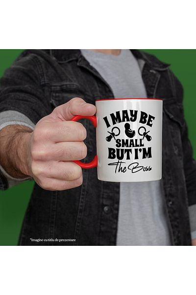 StoryGift Romania Baby mug with the message "I may be small, but I'm the boss" with Man, Cu, STG.