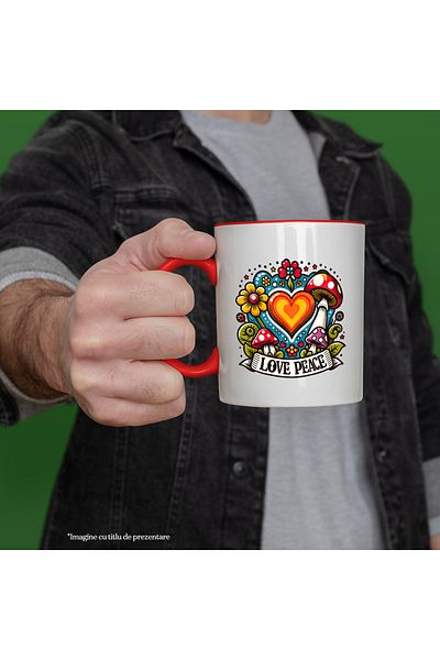 StoryGift Romania Mug with the message "Love peace", hippie style, culture, illustration, psychedelic, love, With