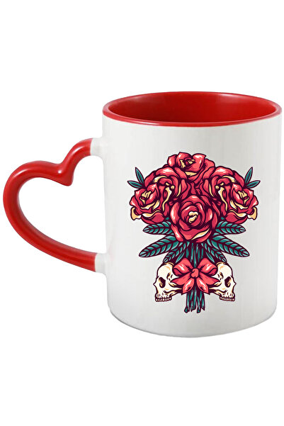 StoryGift Romania Cana Cu Buchet De Trandafiri, Frunze, Cranii, Funda, Multic...