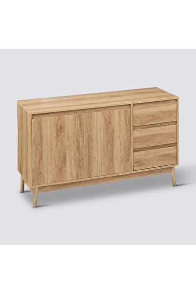 Five Simply Smart خزانة جانبية من خشب البلوط الطبيعي بثلاثة أدراج من أبانا، 76 × 39 × 120 سم