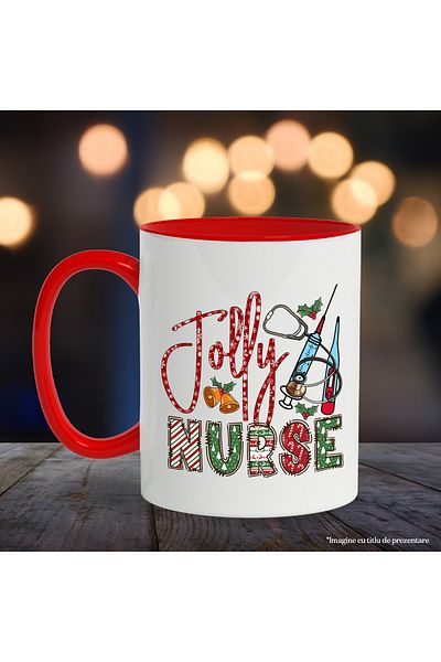 StoryGift Romania Mug with medical instruments with the message "Jolly Nurse", Merry Christmas, illustrated, With ,STG