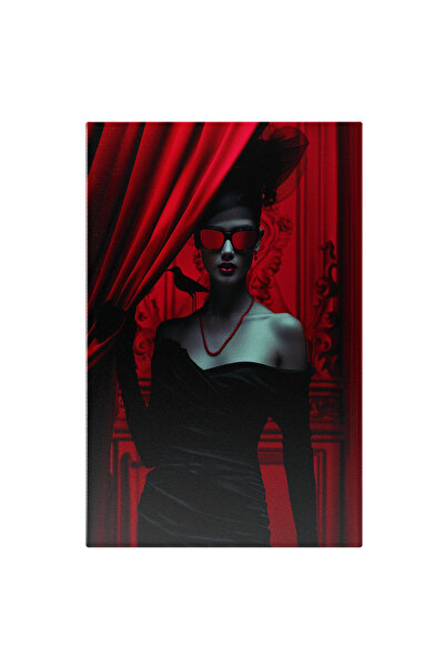 StoryGift Romania Tablou Canvas Gothic , Femeie În Rochie Neagră - Fundal Roș...