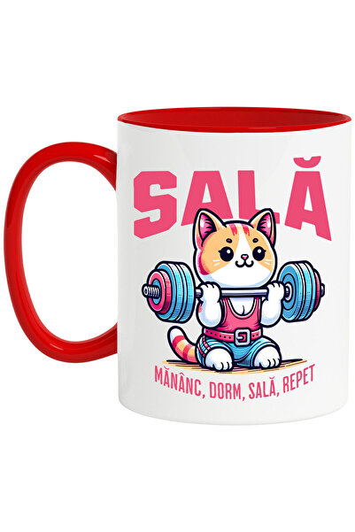 StoryGift Romania Cana Cu Pisica Cu Muschii Ridicand Greutati Sport Text In L...