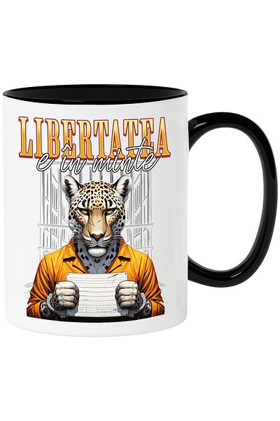 StoryGift Romania Mug Cheetah in prison text, freedom is in the mind, motivational message, 330m, With