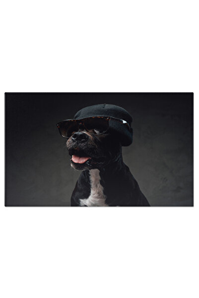 StoryGift Romania Tablou Canvas - Puppy Bullterrier Stilat Cu Ochelari Si Pal...