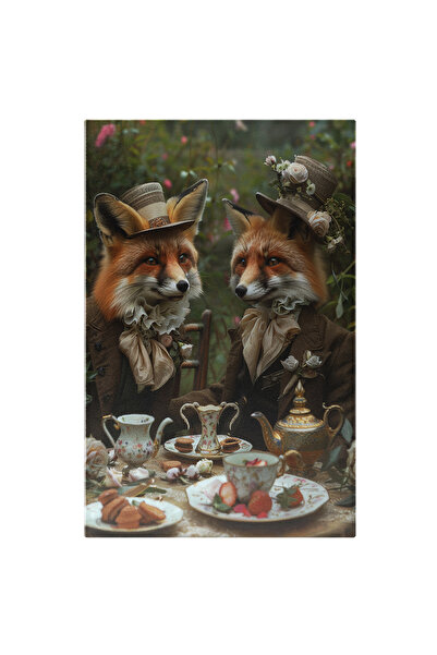 StoryGift Romania Tablou Canvas: Un Cuplu De Vulpi Care Servesc Ceai La O Mas...