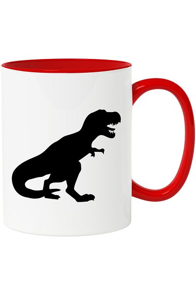 StoryGift Romania Mug with a T-Rex dinosaur - fear of other dinosaurs with Red Handle, With Red Handle STG,