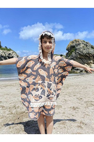 Su Koleksiyon Mori̇na Cotton Woven Hooded Children's Sea Poncho