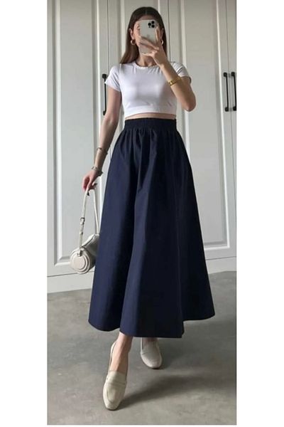 DENİKK Women's Trend Long Skirt with Elastic Waist Pocket