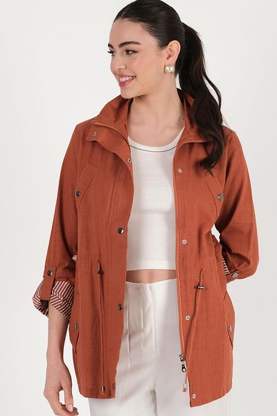 Spazio Oriente Stand Collar Zippered Safari Coat Tile