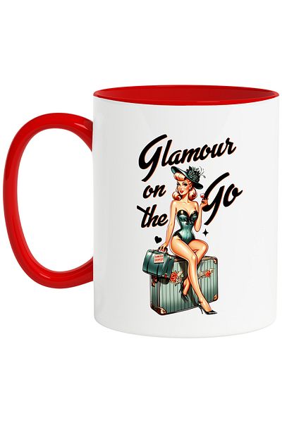 StoryGift Romania Mug with the message "Glamour on the go", illustration, retro style, old, old fashioned, With ,STG