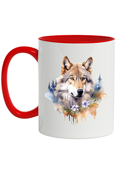 StoryGift Romania Cana Cu Cap De Lup, Padure, Flori, Watercolor, Frunze, Mult...