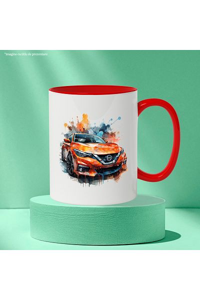StoryGift Romania Car Mug, Watercolor Illustration, Nissan Maxima, Multicolor 330 ml, Ceramic, With ,STG