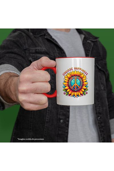 StoryGift Romania Sunflower peace sign mug with "Choose happiness" message, style h, With ,STG