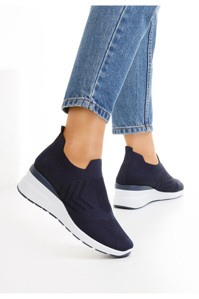 B T Shoes Tmavě modré dámské tenisky na klínku Boka