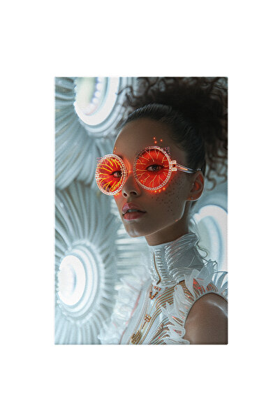 StoryGift Romania Tablou Canvas: Femeie Înconjurată De Led-uri Portocalii Și Albe- În Lumina Magiei Pictura Digi