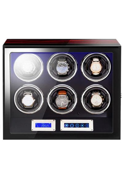 iUni Automatic Watch Winder Box, Luxury Watch Winder 6 Mahogany-black