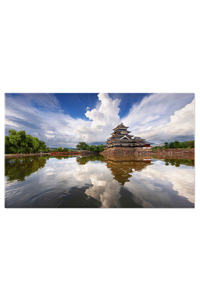 StoryGift Romania Tablou Canvas 120 X 80cm - Castelul Nagano In Japonia, Reflectii Pe Apa Intr-o Zi D,stg