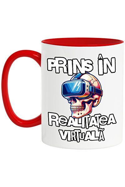 StoryGift Romania Cana Craniu Uman Cu Ochelari Vr Lume Virtuala, 330ml, Ceramic Cu Maner Rosu, Cu Maner,stg