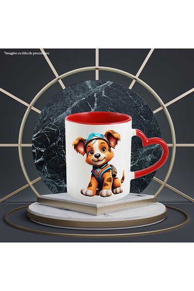 StoryGift Romania Mug with a cheerful puppy, illustration, playful, costumed, equipped, special missions,, With ,STG.