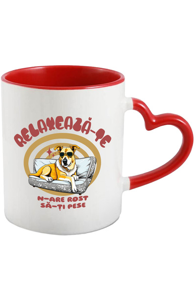 StoryGift Romania Cana Caine Cu Ochelari, Relaxat Pe Canapea , 330ml, Ceramica Cu Maner Inima Rosi, Cu ,stg