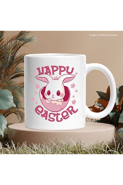 StoryGift Romania Cana Cu Mesaj In Engleza Happy Easter, Iepure, Paste, Stele, Multicolor 330 ml, , Cu ,STG