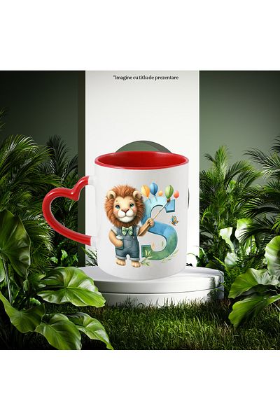 StoryGift Romania Mug with a cheerful lion | illustration | painted the letter "S" | illustration | brush |, With ,STG