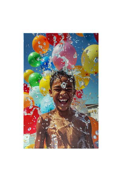 StoryGift Romania Tablou Canvas: Bucuria Copilariei, Copil Care Se Joaca Cu Baloane Colorate In Piscina Cu Privi