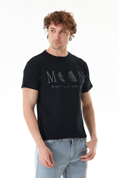 Fulla Moda Moon Yazı Ve Ay Baskılı Bisiklet Yaka Tişört